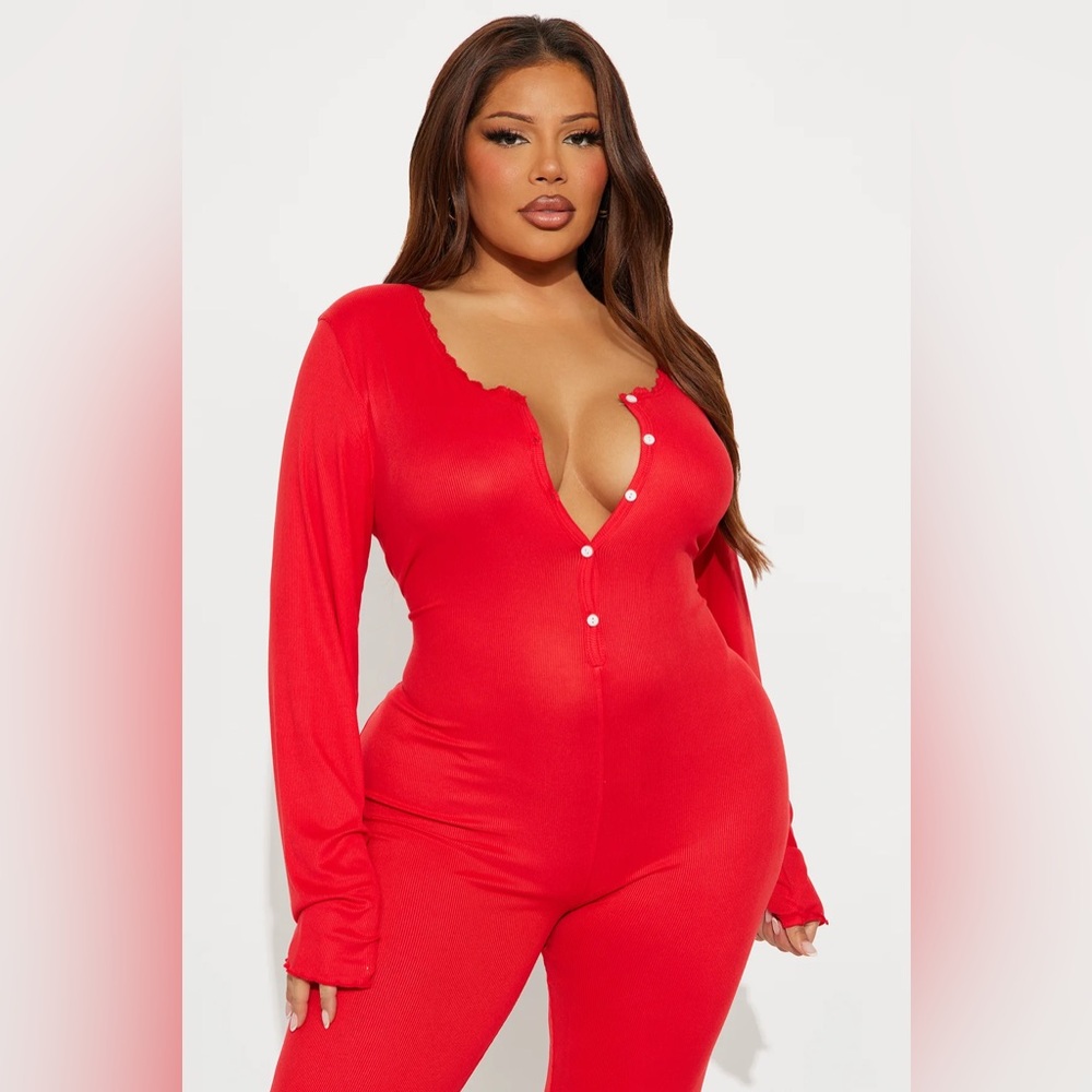 Never Worn Fashion Nova Red PJ Jumpsuit Onesie